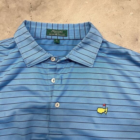 Masters Peter Millar Polo Shirt Mens XL Blue Striped Golf Tech Performance READ - Picture 6 of 9